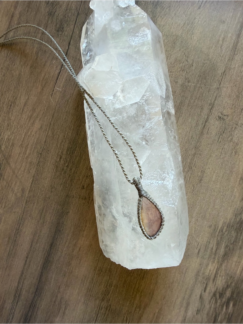 Handcrafted Pink/Purple Teardrop Gem Lepidolite macrame Pendant Necklace